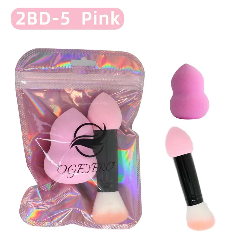 OGEYERO-brocha profesional para colorete, 2 cabezales de nailon, herramientas cosméticas de Metal de dos cabezales con esponja para herramientas de maquillaje, 1 unidad