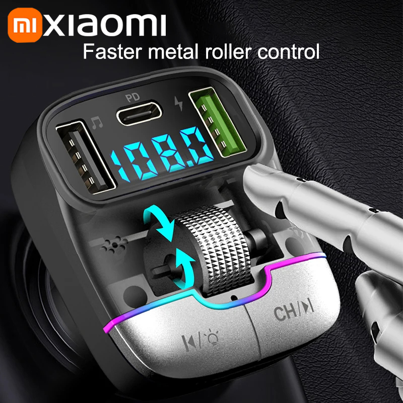 Xiaomi FM Transmitter Bluetooth 5.4 Hands-Free Car AUX Radio Modulator MP3 Player with Fast Charging Adapter Auto Accessories