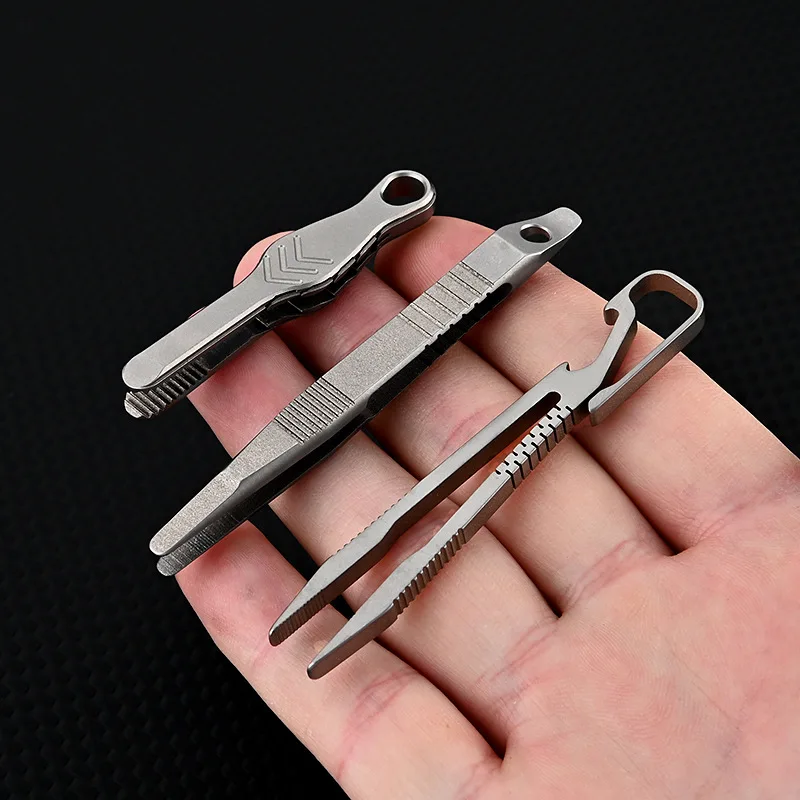 2024 NEW TC4 Titanium Steel Tweezers Multifunction With Corkscrew CNC Machining Clips Keychain Pendant Tool Outdoor EDC Gadget