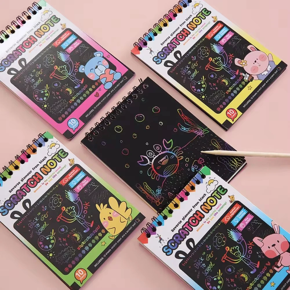 몬테소리 그림 참고 스크래치 아트지 DIY 낙서 책 어린이 마술 무지개 긁기 그리기 메모장 교육 완구