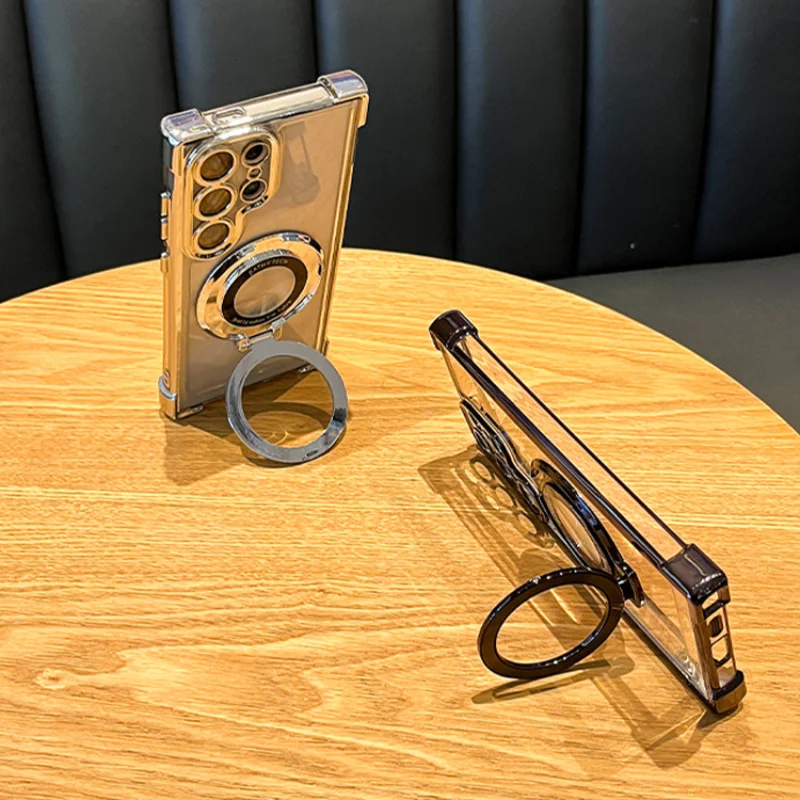 サムスンギャラクシー用の透明な耐衝撃ケース,磁気メッキホルダー,アクリルバックカバー,s25,s24 ultra,s23,s22,s21 plus,note20,ラグジュアリー