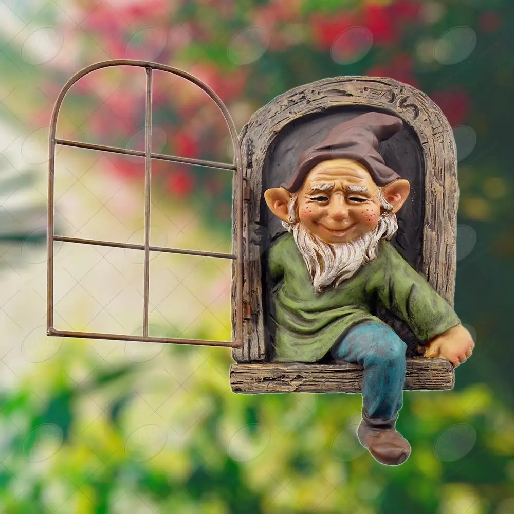 Elf Out The Door/Window Tree Hugger Naughty Garden Gnome Statue Tree Decor