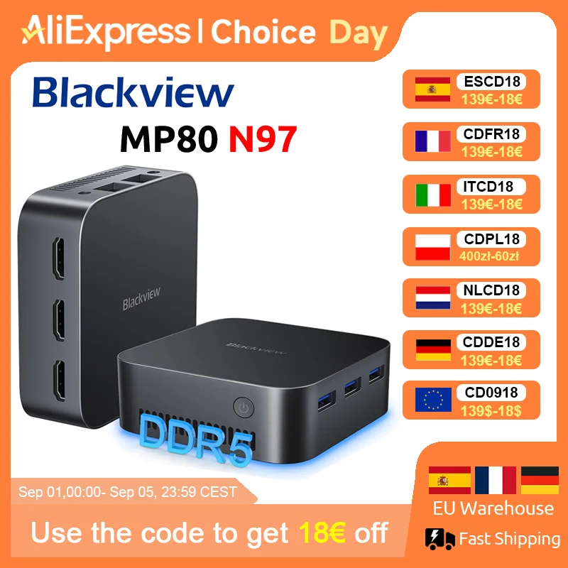 Blackview MP80 Mini PC Intel 12th N97 16GB + 512GB/1T Mini Computer Desktop supporto Dual LAN 3 * HDMI USB 3.0 WiFi 2.4/5G 4K UHD nuovo