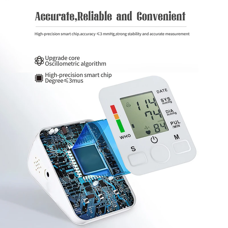 แบบพกพา Upper Arm BP Meter เครื่องวัดความดันโลหิตแบบดิจิตอลอิเล็กทรอนิกส์การวัดอัตโนมัติปิด Sphygmomanometer