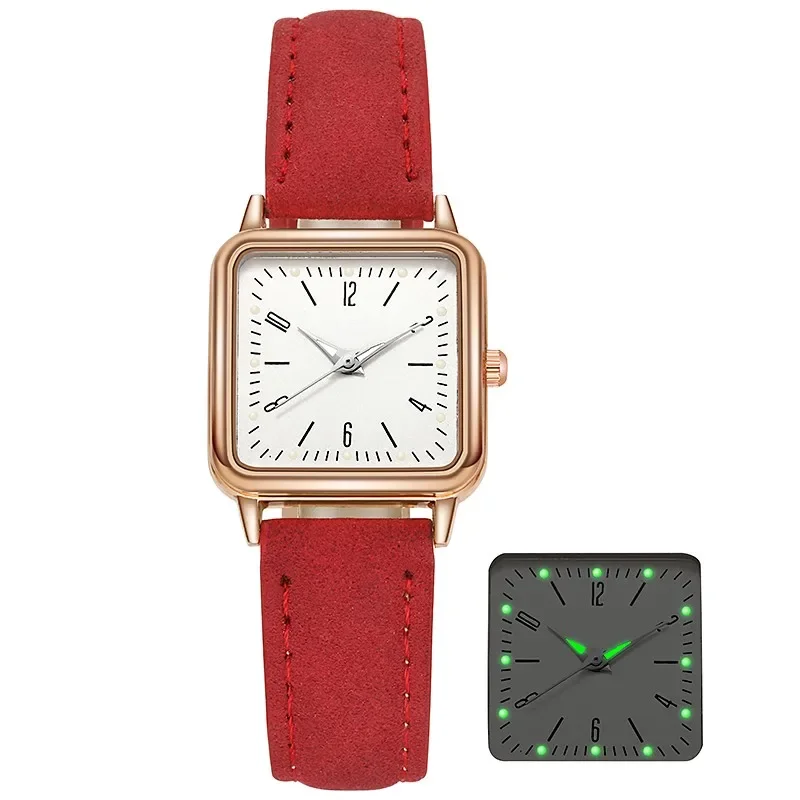 Reloj de cuarzo Simple a la moda para Mujer, Reloj de pulsera para Mujer, Reloj informal de cuero rojo para estudiantes de negocios
