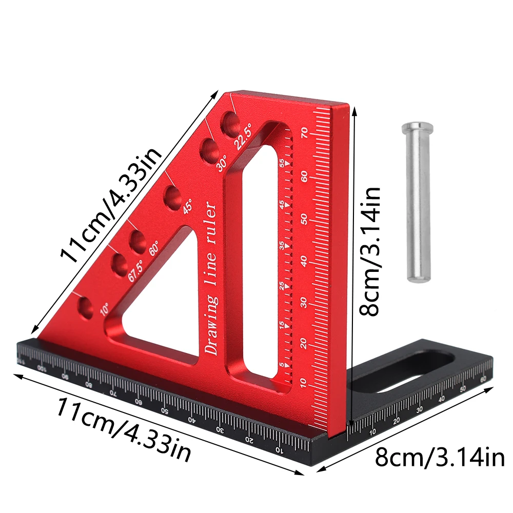 1Pc Timmerman Vierkant Gat Schrijven Heerser 22.5-90 Graden Meten Heerser Met Hoek Pin Constructie Precisie Houtbewerking tool