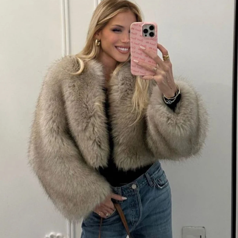 Liquidación abrigo de piel mujer cálido peludo manga larga suelta v-neek prendas de vestir femeninas Otoño Invierno moda calle todo fósforo abrigo de señora