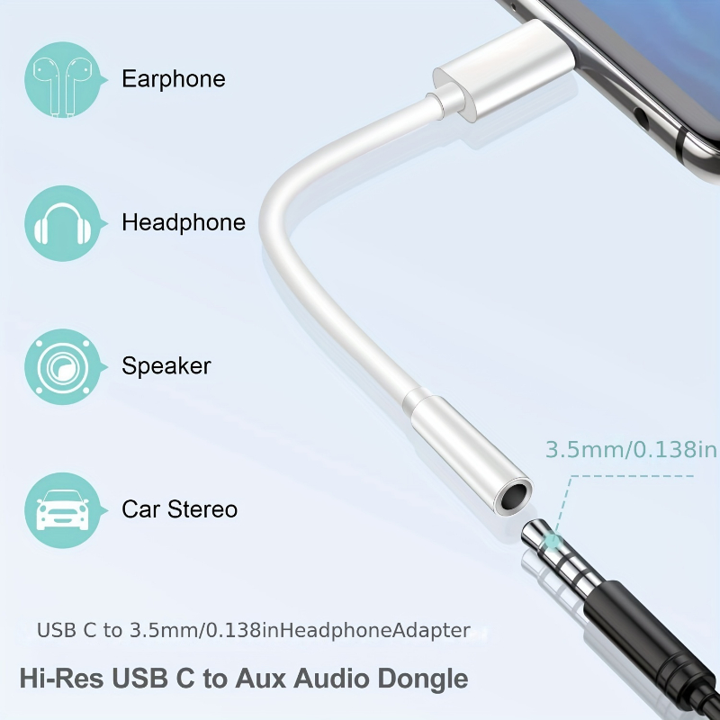 Adaptador de fone de ouvido USB tipo C para 3,5 mm, chip digital universal USB C para cabo auxiliar para IPhone 15 16 Samsung Galaxy S22 S21 S20