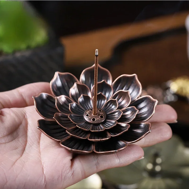 Держатель для благовоний для палочек, курильница из сплава, креативный 3-х уровневый держатель для ароматических палочек в форме лотоса и съемный ловушка для пепла