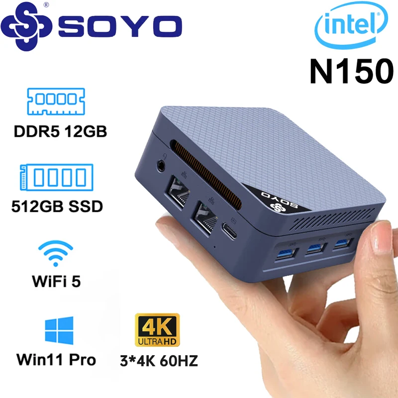 SOYO Mini PC M4 Pro and Intel N150 N100 N95 N4000 Processor 8/16GB RAM 256/512GB SSD WiFi6&BT5.2 Mini Gaming Desktop Computer