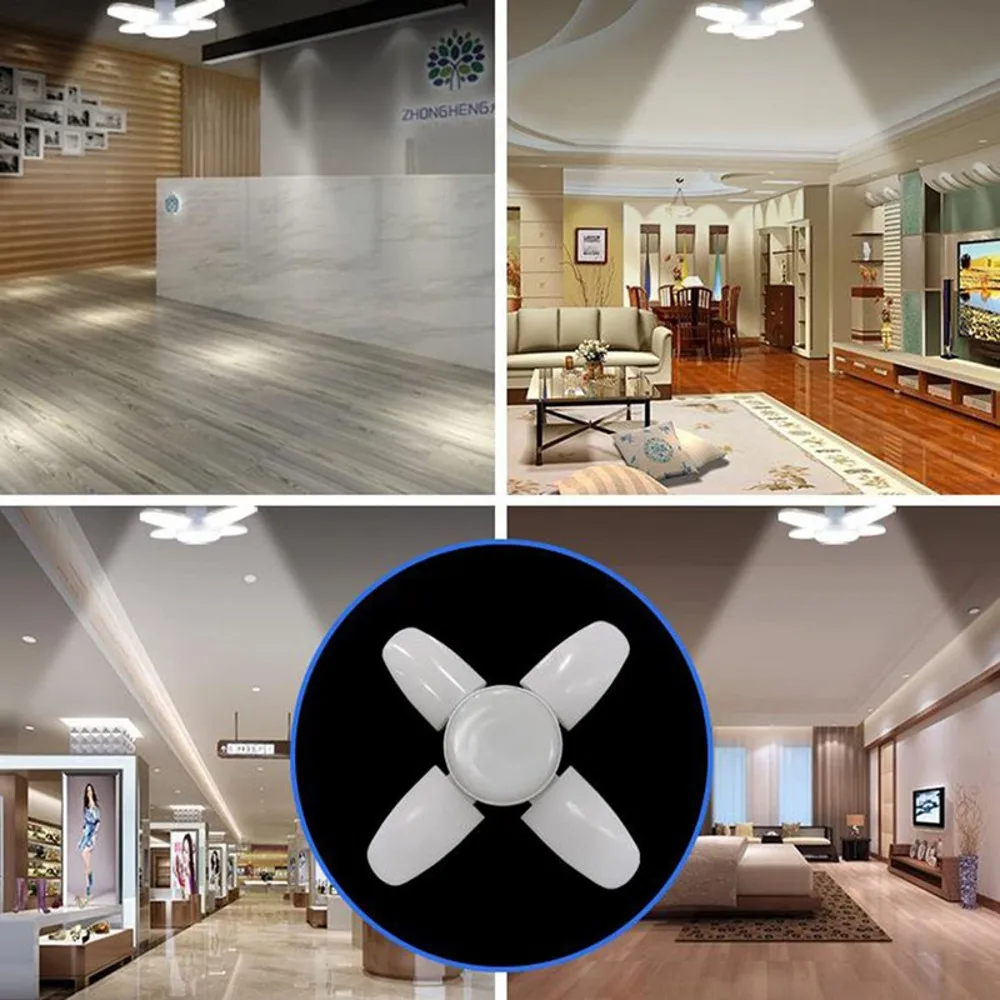 E27 28W LED Bulb Fan Blade Timing Lamp 220V 110V 360°Foldable Led Industrial Light Bulb Lamp For Home Ceiling Light Garage Light