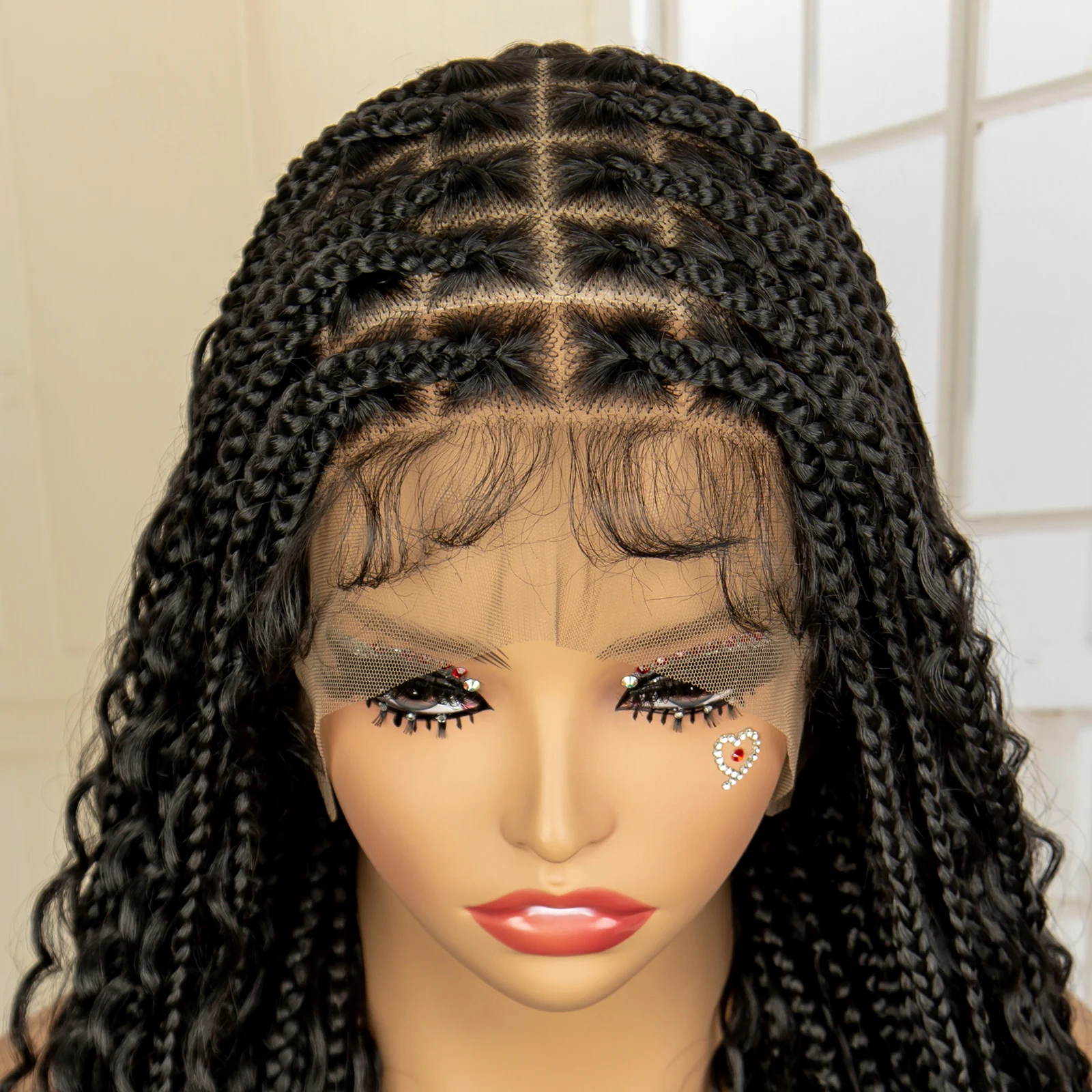 36 polegadas de comprimento boho trançado perucas com cabelo do bebê sintético completo laço sem nós caixa trança peruca com encaracolado peruca frontal do laço