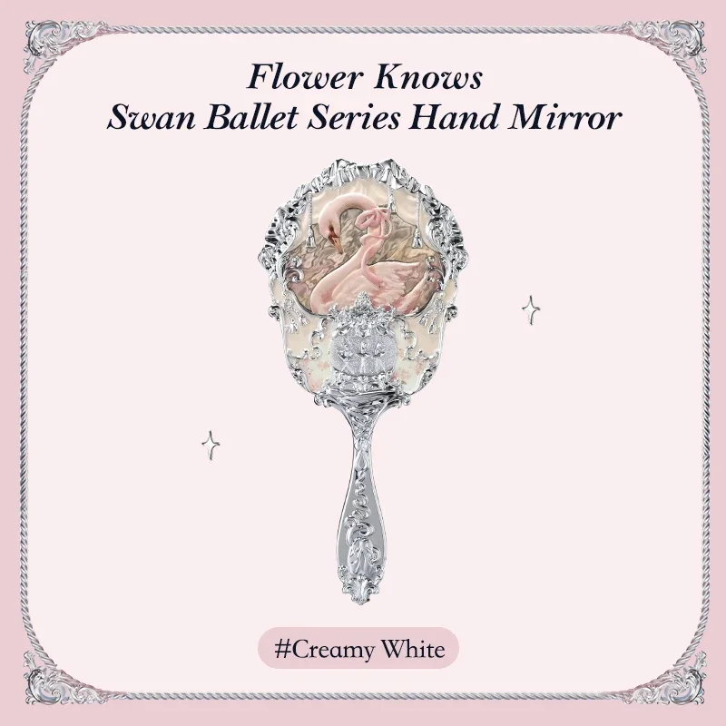 Flower Knows Swan Ballet Series Espejo de mano 3 tipos Exquisitos herramientas de maquillaje en relieve Rosa Azul Blanco