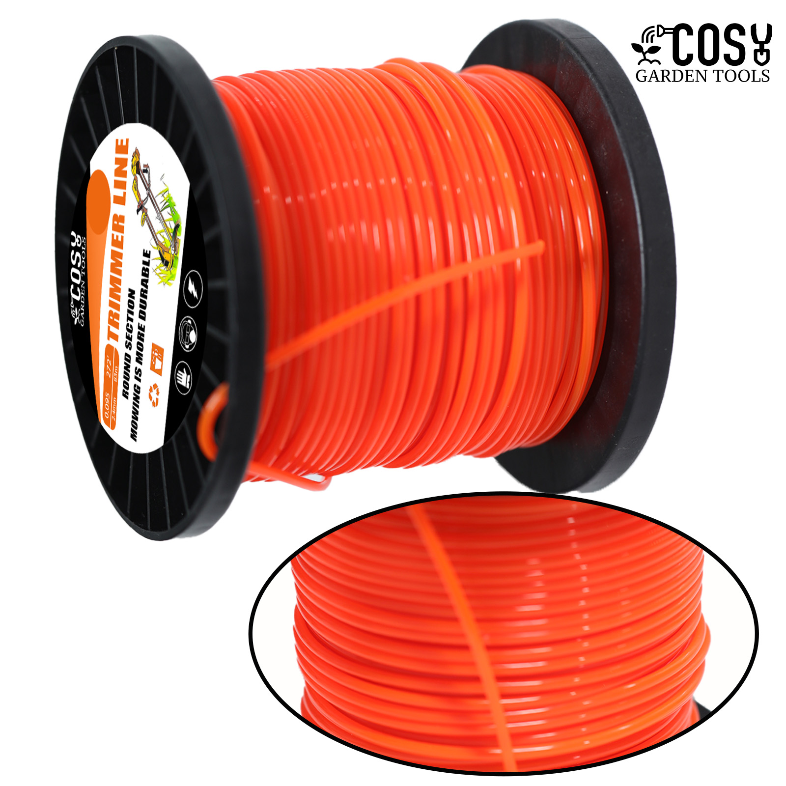 COSY-Débroussailleuse électrique ronde en nylon, 2,7mm x 70m, fil de débroussailleuse, rajeunissement manuel léger