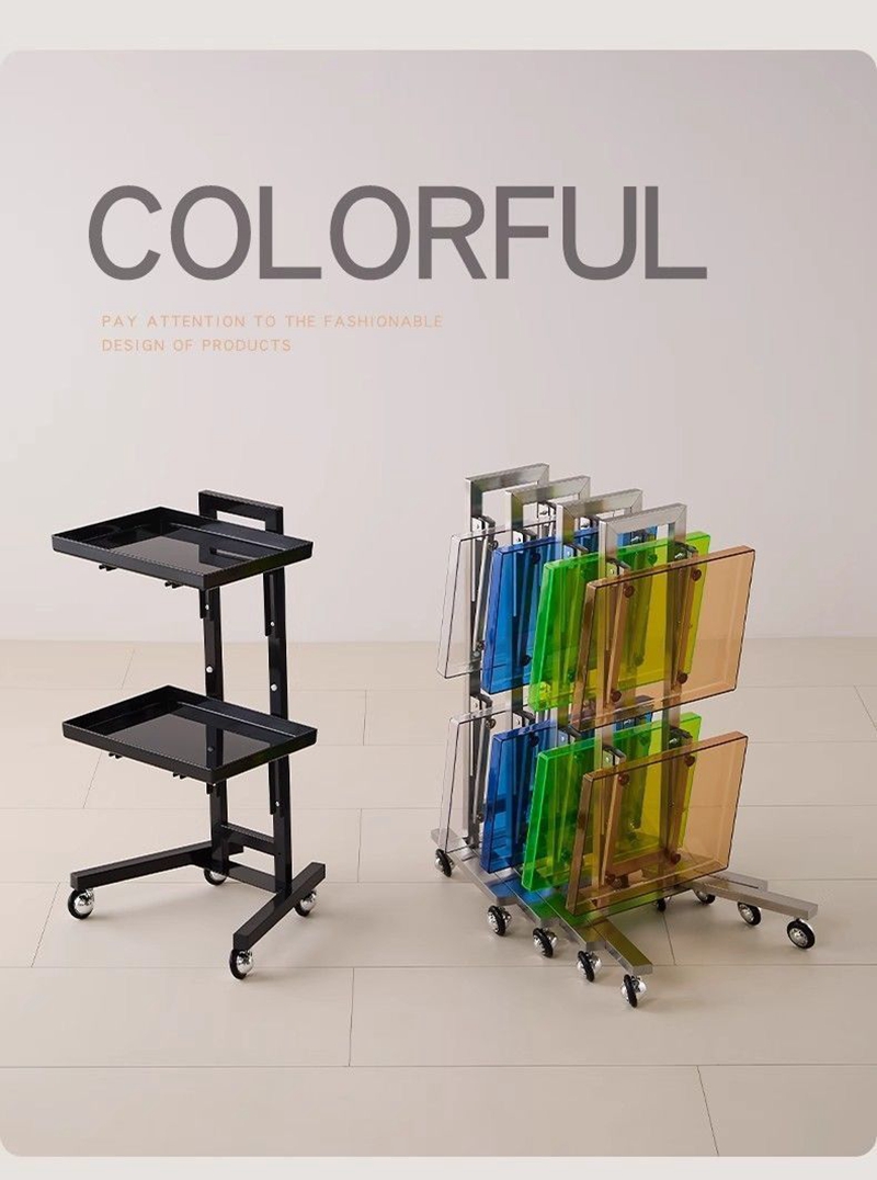 Stainless steel hair salon trolley folding perm trolley movable shelves beauty salon tool trolley storage racks