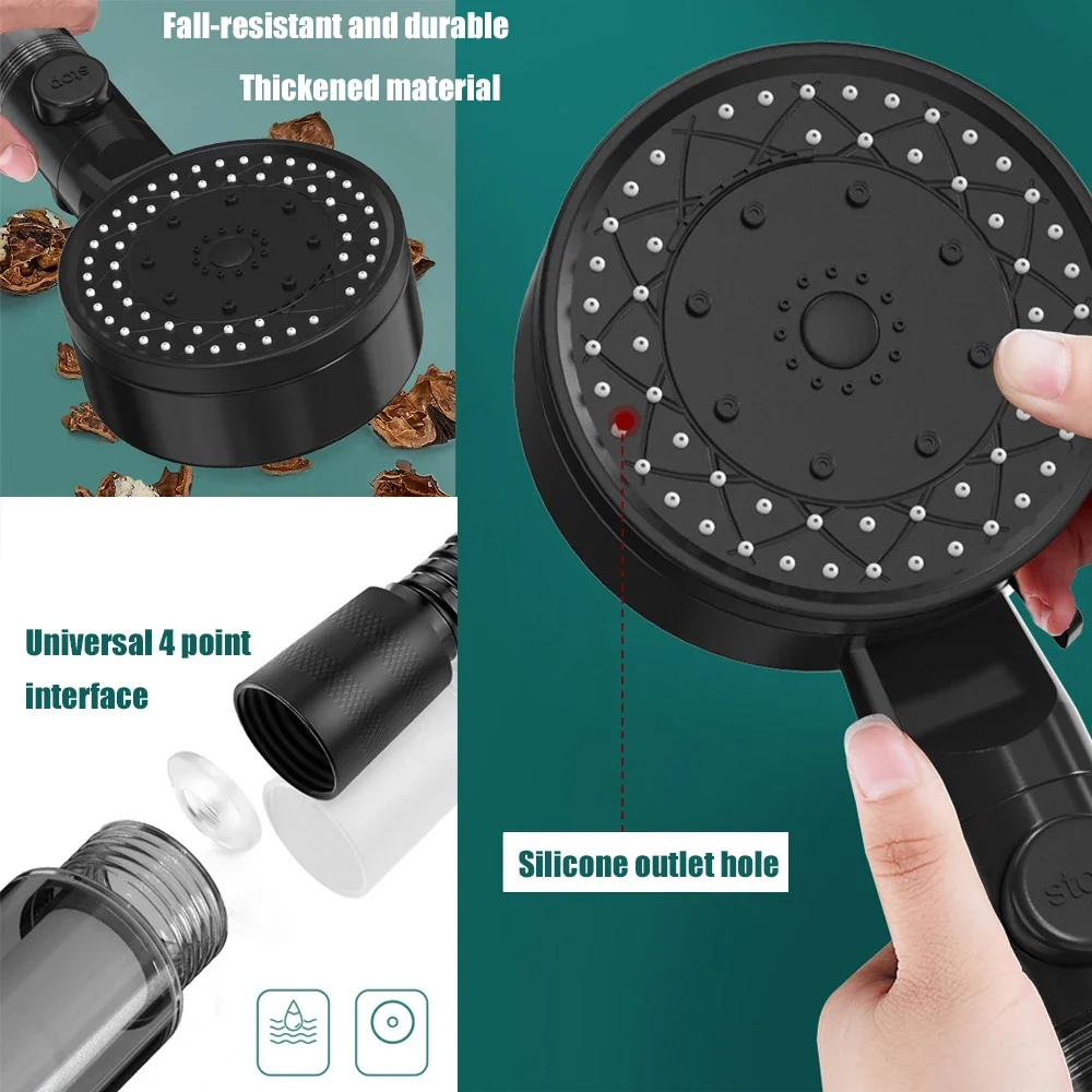 10 spray filtrado cabeça de chuveiro de alta pressão portátil poupança de água resistência à queda um toque parar banho chuveiro bocal