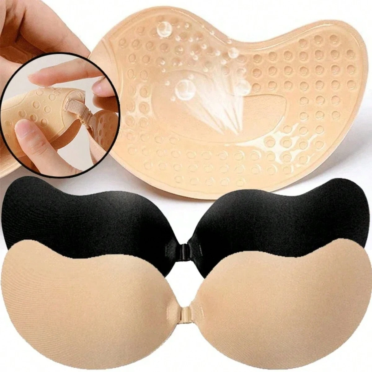 FINETOO 1 Paar unsichtbare Unterwäsche für Damen, Nubra-Brustpflaster, zweifarbig, hypoallergen, Mango-Cup-BH, Silikon, nicht fallend, dünn