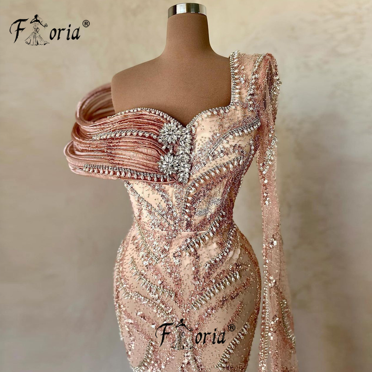 Luxus Angepasst Kristalle Dubai Formale Abendkleider Arabisch Perlen Meerjungfrau Hochzeit Party Kleid Elegantes Promi Kleider Neue