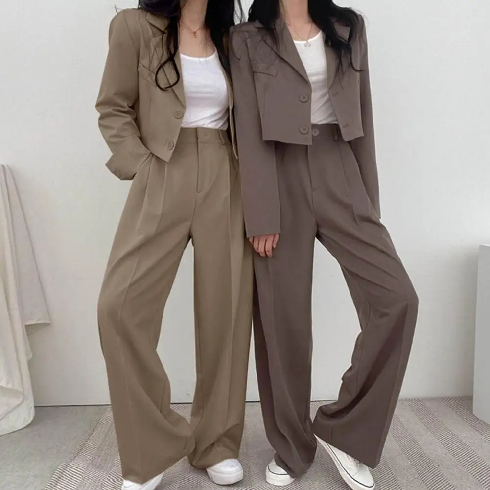 Frauen kurze Blazer Hosen zweiteiliges Set koreanische Mode Button-up Anzug Jacke weites Bein Hosen Set lässig Dame Blazer Mantel Set