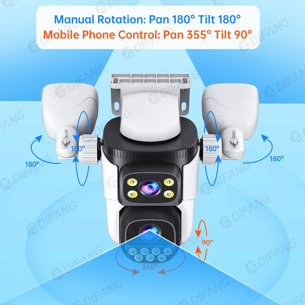 Cámara WiFi de seguridad para el hogar de cuatro pantallas 10K 20MP 360 °   Cámara de vídeo de protección de seguridad IP de vigilancia inalámbrica CCTV con zoom PTZ 5X
