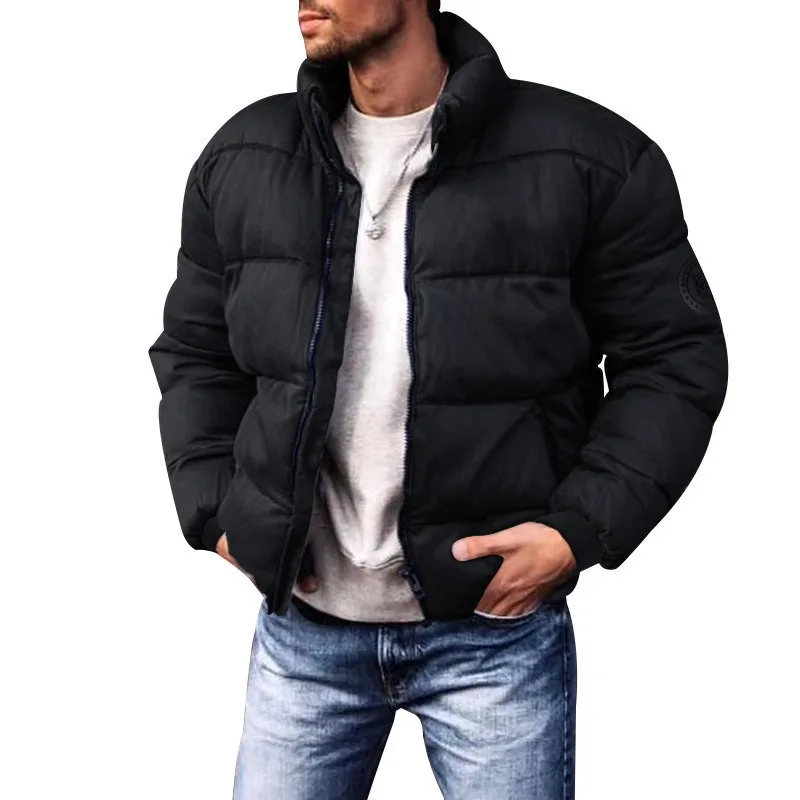 Jaqueta masculina de algodão de inverno com gola alta e jaquetas casuais Casaco grosso com zíper Parkas