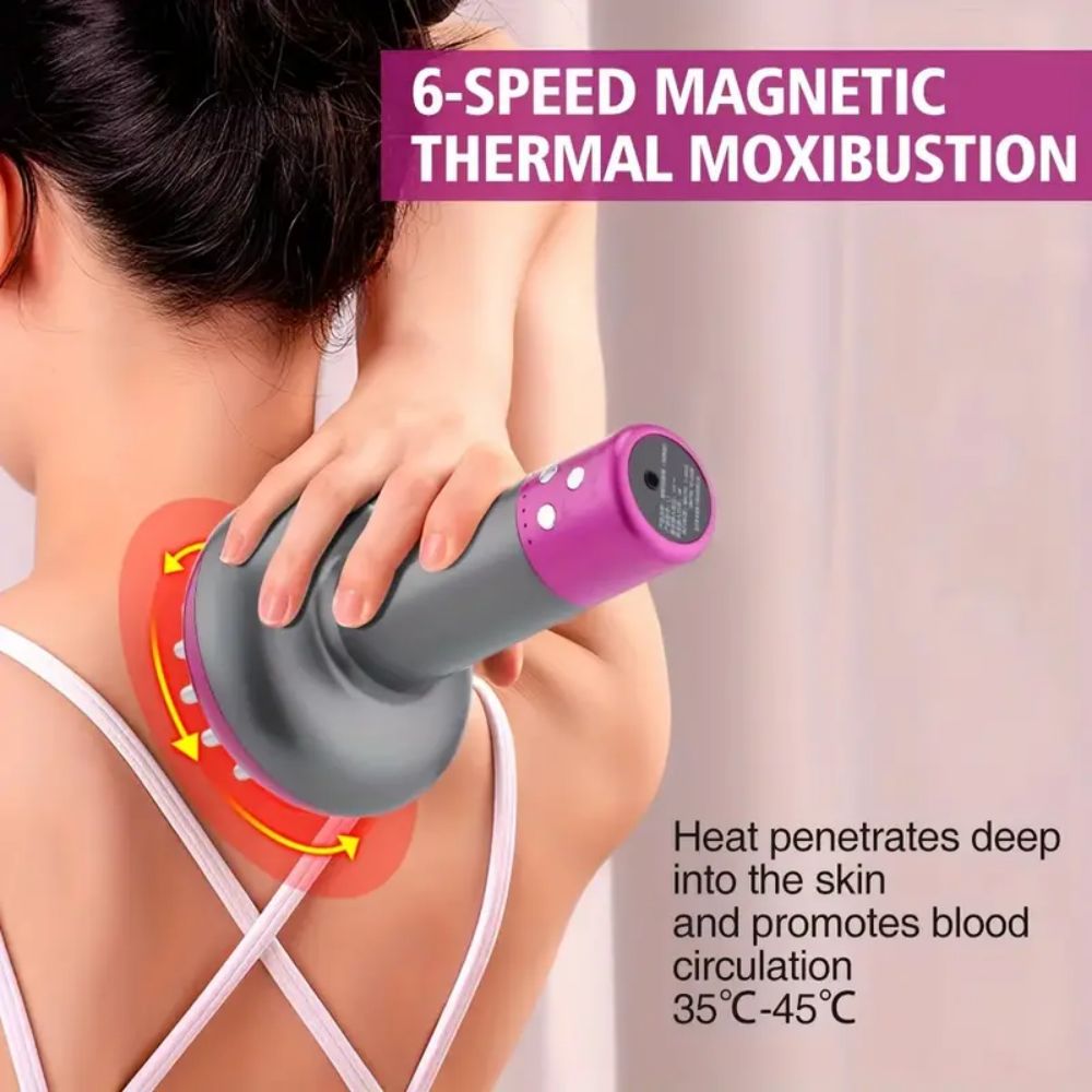 A heated metal back massager - a professional, handheld, portable smart guasha brush for full-body relaxation - a tissue release