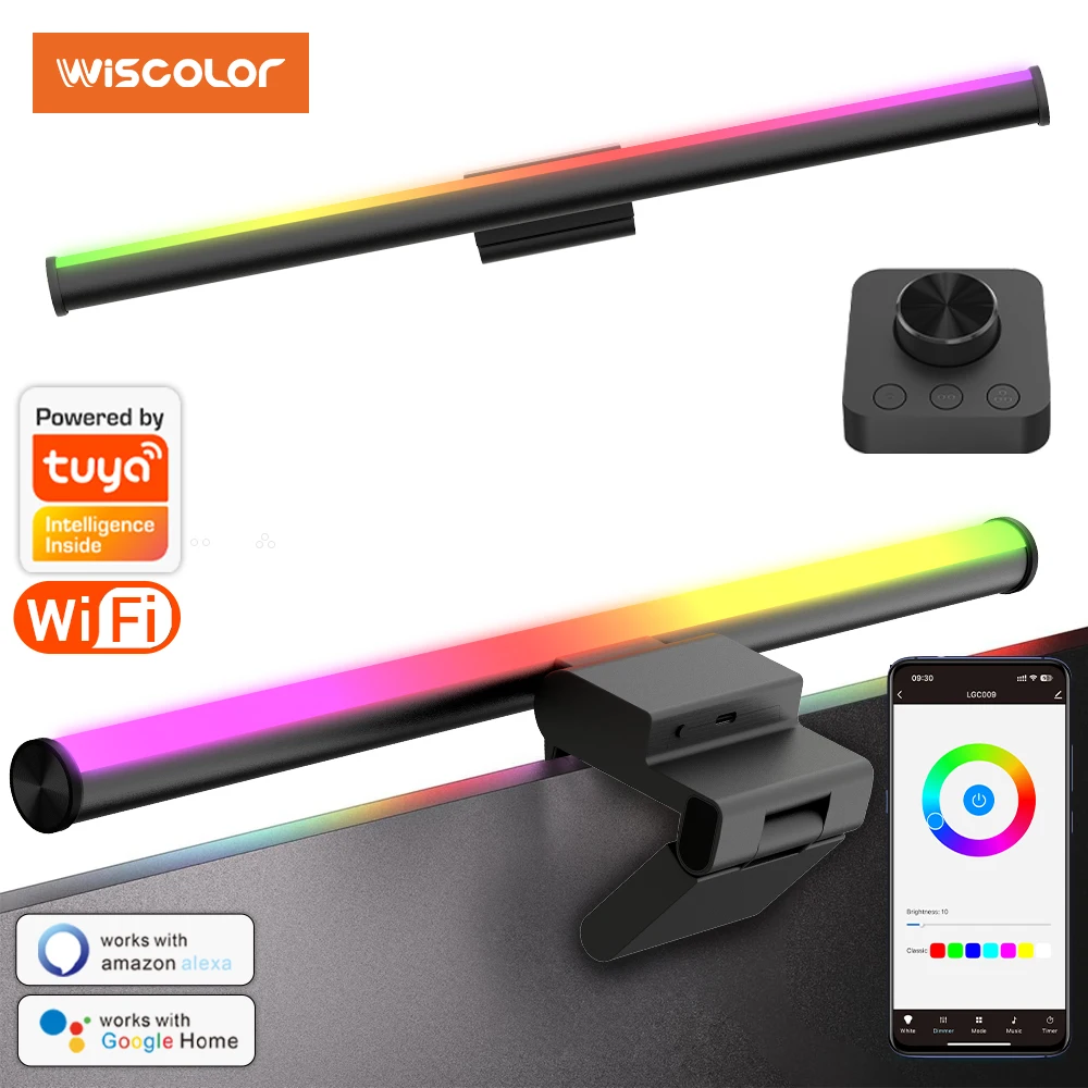 Wiscolor TUYA Smart Monitor Light Bar Stepless Dimming Compatible with Alexa Google Home for Work Gaming USB 5V RGBIC music