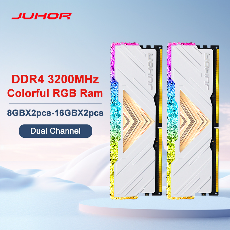 JUHOR RGB DDR4 16GBX2 3200MHz 8GBX2 Memória Ram para jogos de mesa de canal duplo