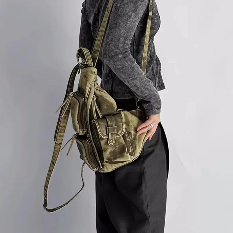 Zaini firmati Annmouler per donna Borsa a tracolla con tracolla in pelle lavata morbida Borsa piccola stile punk multitasche vintage