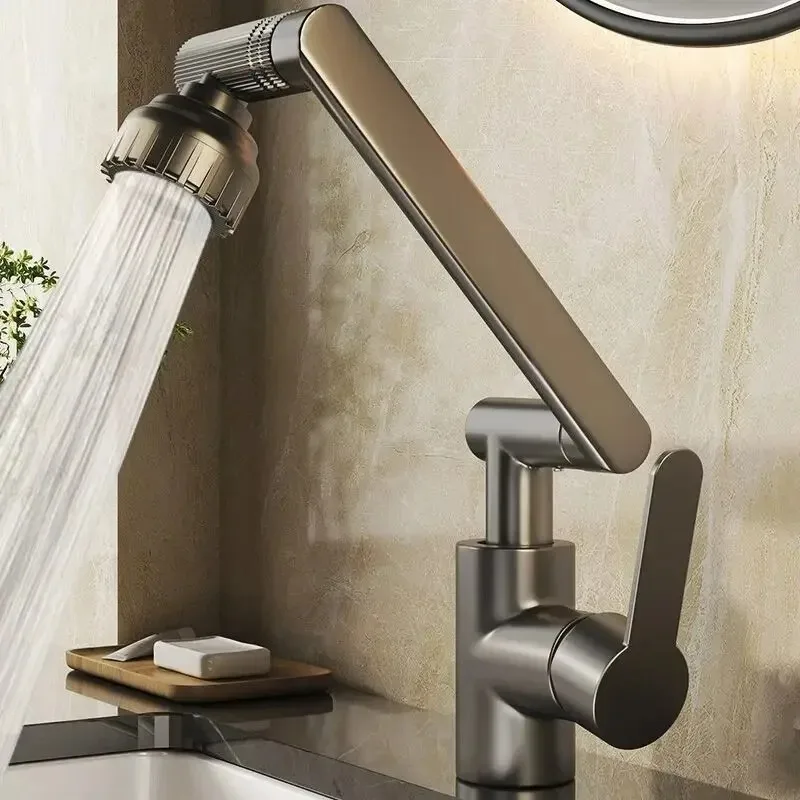 Torneira rotativa universal de modo duplo, braço mecânico, lavatório, cozinha, banheiro, quente e fria, lavatório doméstico