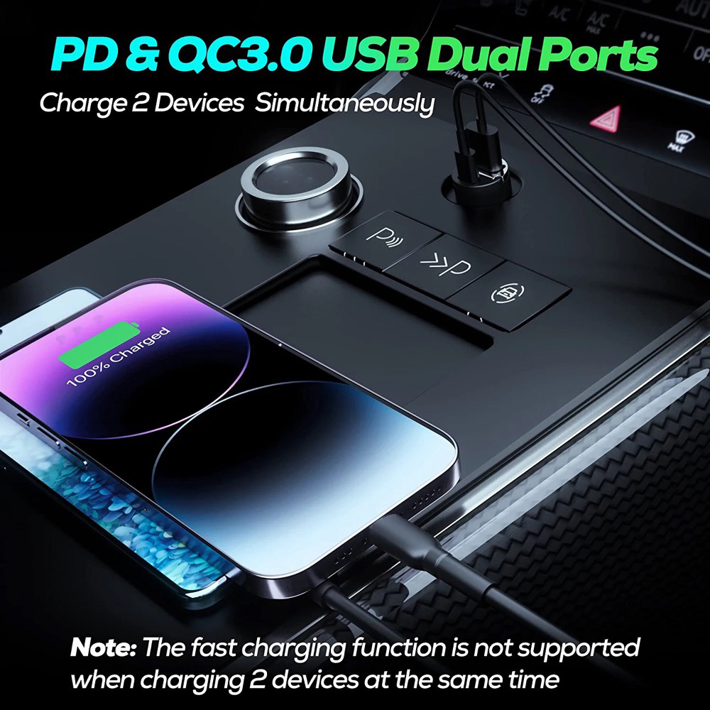 130W Invisible USB Car Charger Adapter Type C PD Mini Size Super Fast Charging for iPhone iPad Sumsung Huawei Oneplus OPPO Vivo
