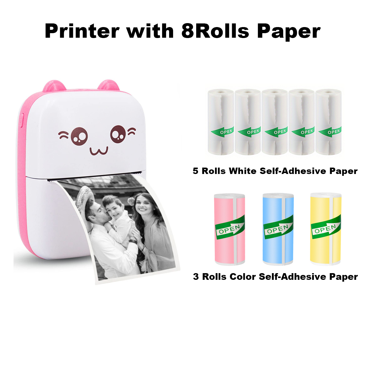 Mini Pocket Printer thermal printer for learning note photos DIY travel iOS iPhone and Android Children's birthday gifts