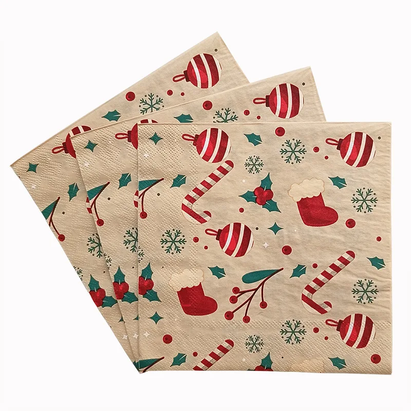 20pcs/40pcs 33cm 2-Ply Christmas Elements Printed Napkins Christmas Series Party Disposable Paper Placemats