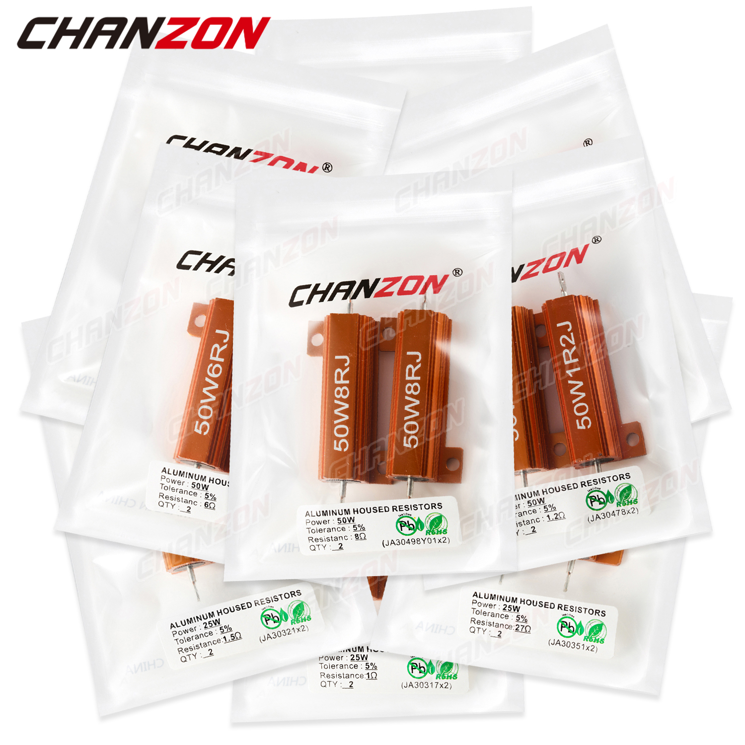 2 unids/pack 25W 50W 100W resistencias de Metal bobinadas 0,1 0,33 1 6 8 10 12 15 20 25 50 75 100 500 1K 10K K Ohm resistencia de alta potencia