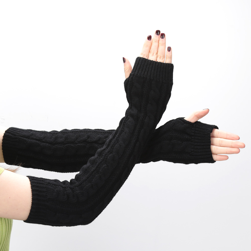 Guantes largos de punto sin dedos para mujer, moda para brazo, muñeca, calentador de manos, informal, medio negro sobre el codo, mitones góticos Punk