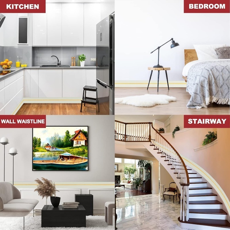 Flexible Baseboards Molding Trim, 4 Inch(W) x 16.5 Feet(L) Peel and Stick Rubber Wall Base Molding, Paintable Vinyl  Baseboard