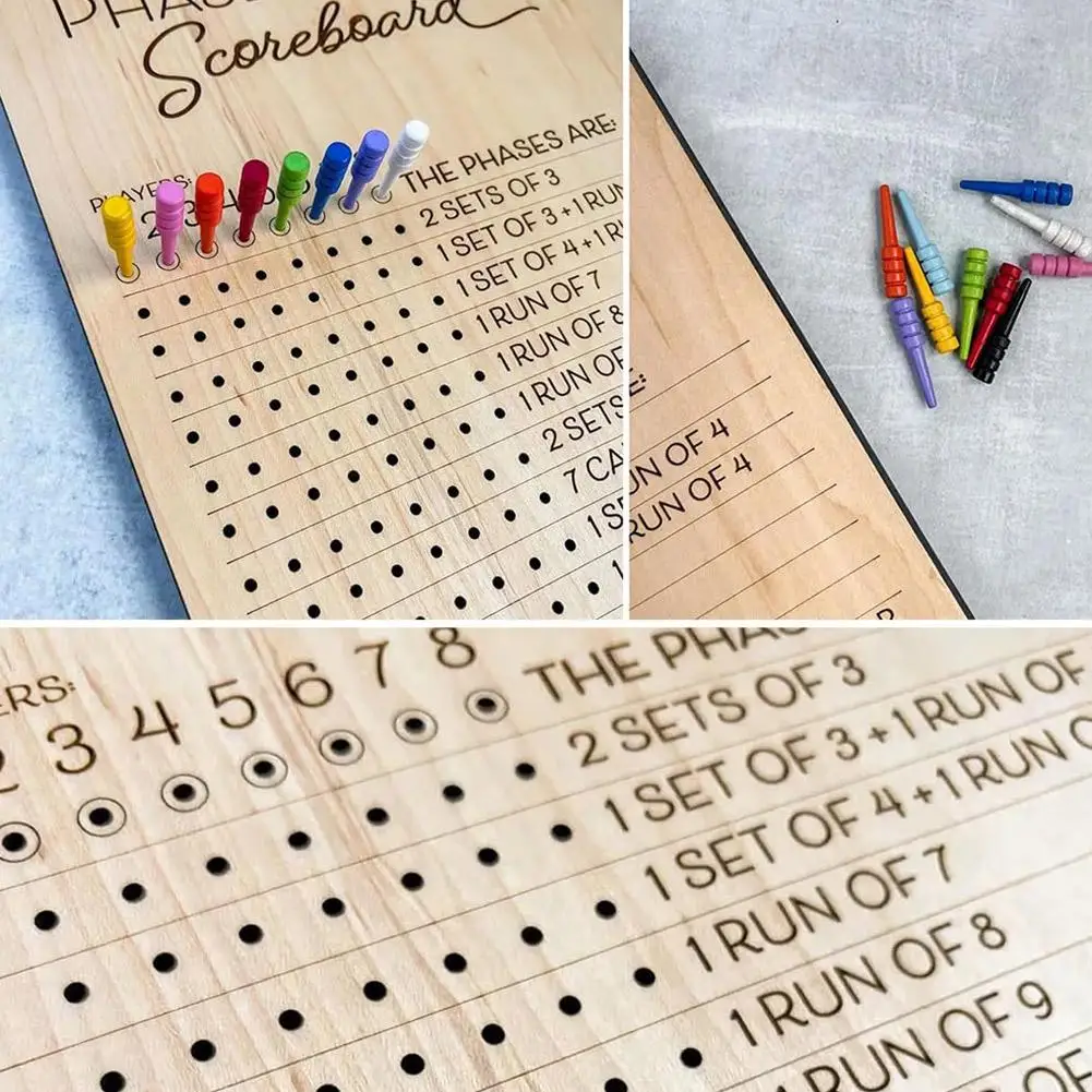Wooden Phase 10 Score Board - Phase Ten Scorecard And Round Tracker Phase 10 Cards Game Score Sheets Classic Board Card Games