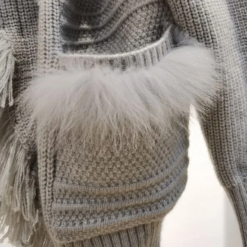 Frauen plus Größe echte Fuchs Pelz Strick mantel weibliche Langarm Winter mode echte lange Strickjacke Outwear echtes Fell
