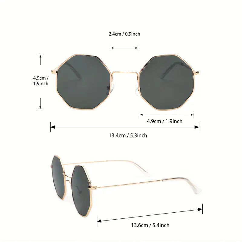 1 pieza de gafas de moda para mujeres y hombres, gafas octogonales con marco de metal poligonal retro para viajes de fiesta en la playa