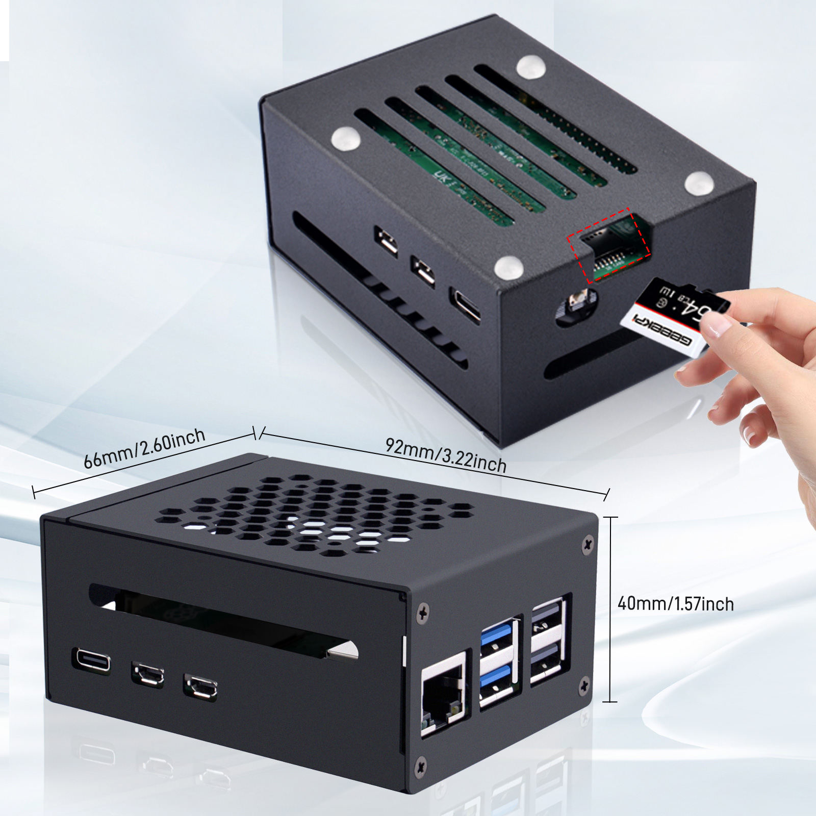 Металлический корпус 52Pi Raspberry Pi 5, совместимый с адаптером N04 N05 M.2 NVMe на PCLe X1000 Периферийные платы PCLe