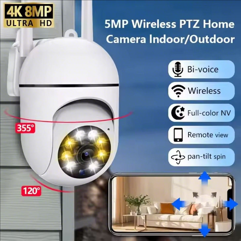 Cámara PTZ de vigilancia de seguridad inalámbrica de 8MP, Wifi IP, cámaras con Zoom 4X para exteriores, seguimiento humano AI, Audio bidireccional, cámara nocturna HD a Color