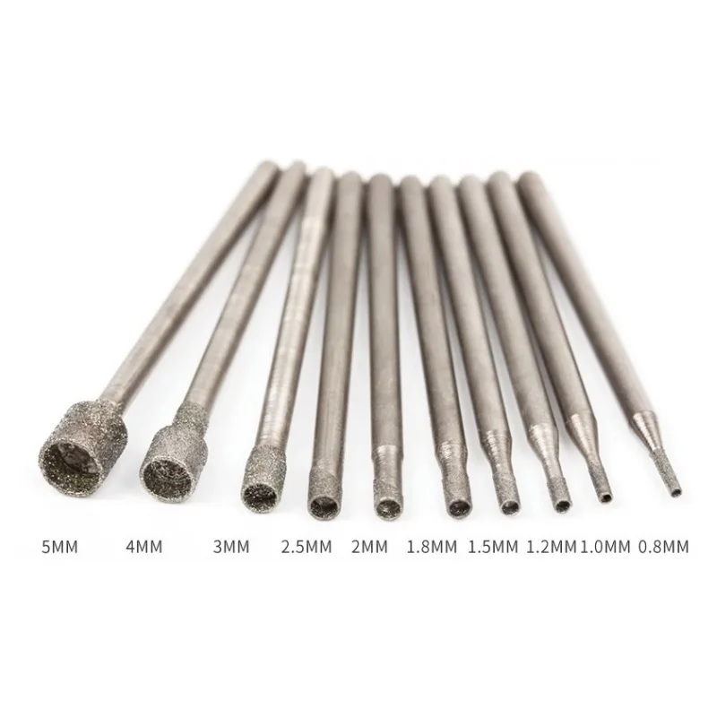 Diamond Drill Bit 2.35mm Shank Concave Burr Needle Polishing Abrasive for Stone Jade Carving Grinding Hollow Head Rotary Tools