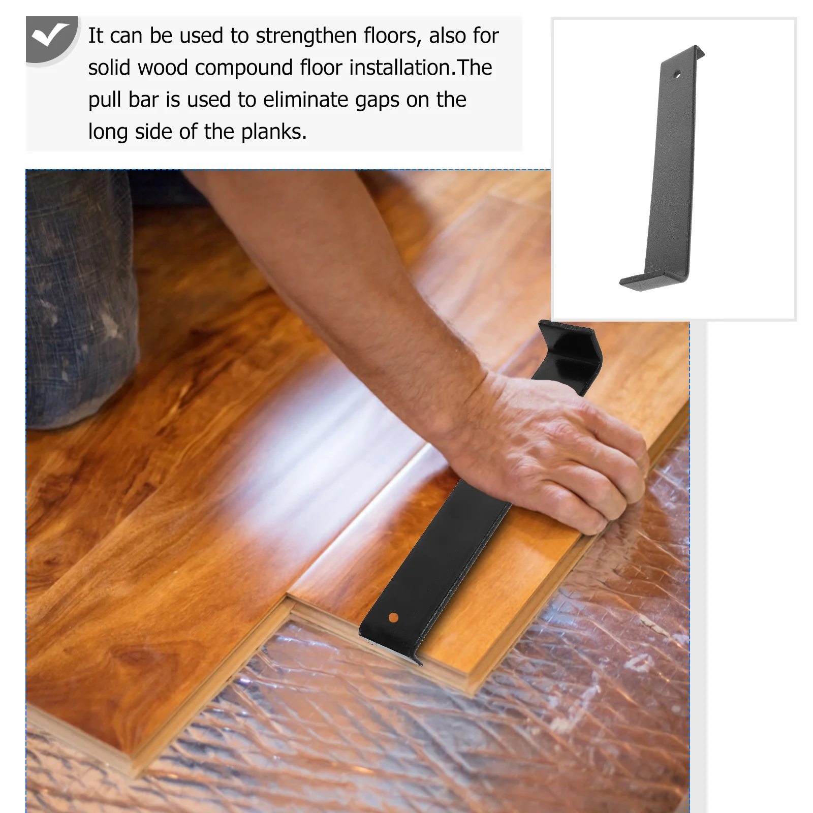 Herramienta de instalación de suelos de madera, barra de tracción resistente, barra de instalación de suelo de acero para tablón de vinilo de madera dura laminada, 1 Uds.