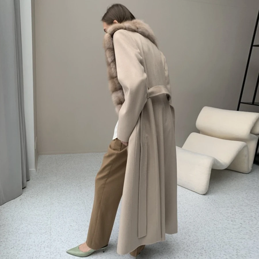 Mùa Đông Mới Cashmere Áo Khoác Len Tự Nhiên Cáo Lông Mùa Đông Ấm Áp Áo Khoác Áo Khoác Lông Thú Nữ Sang Trọng Thực Lông Thú