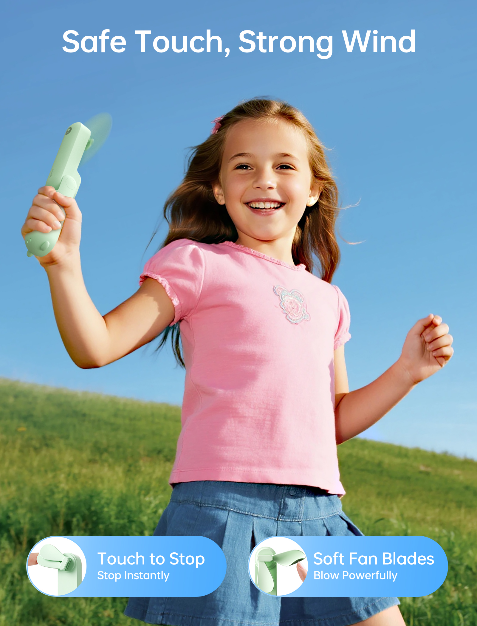 JISULIFE Tragbarer Ventilator, Mini-Handventilator, USB, 4500 mAh, wiederaufladbar, kleiner 3-in-1-Taschenventilator mit Powerbank-Taschenlampenfunktion