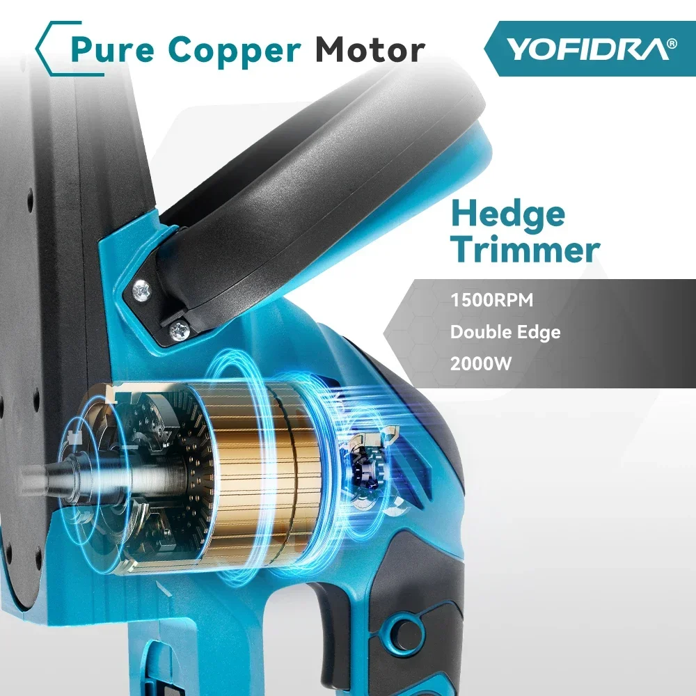 YOFIDRA 2000 W Elektrische Heckenschere 15000 U/min Rasenmäher Garten Landschaftsbau Heckenschere Trimmer Werkzeug Für 21 V 18 V Batterie