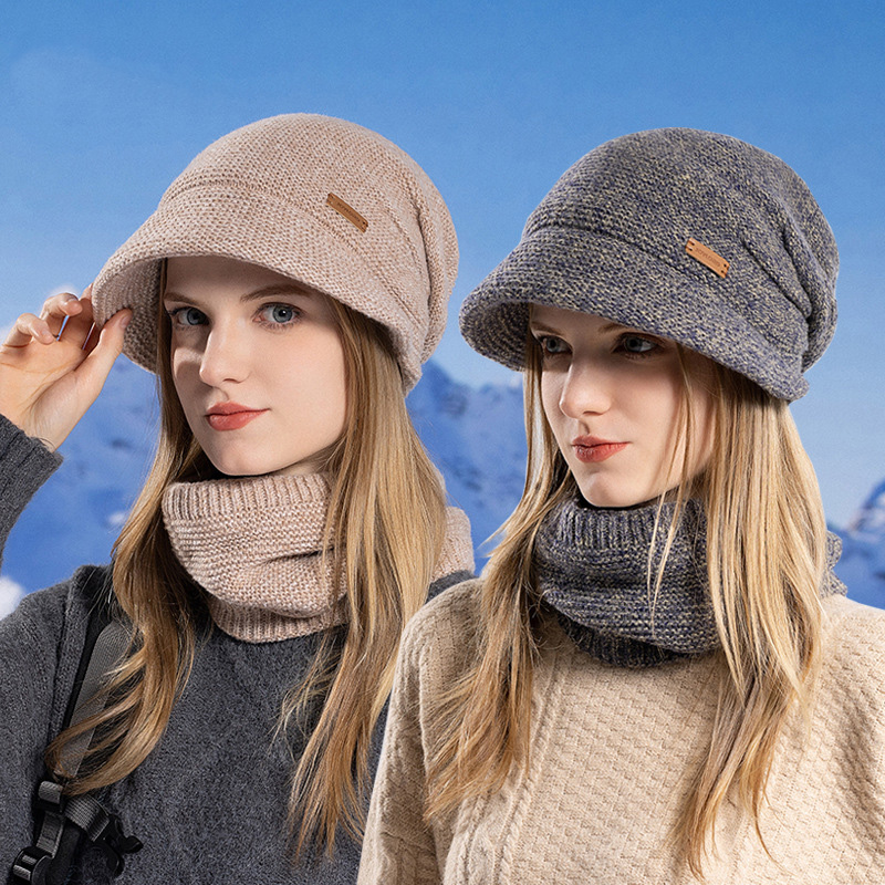 Wintermuts sjaal set voor dames heren plus fluwelen verdikte warme gebreide skimuts pluche voering oorbescherming wollen muts halsdoek