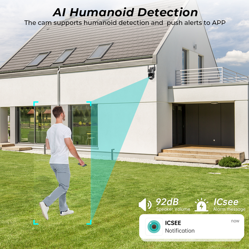 Câmera externa wi-fi ptz lente dupla 4k 8mp hd câmera ip externa 6mp rastreamento automático proteção de segurança cctv vigilância icsee p2p
