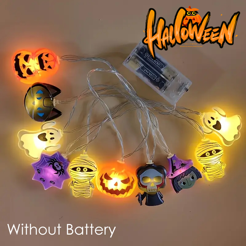 Halloween Ghost LED String Lights Operated Copper Wire Haunted House Decor Waterproof for Indoor Outdoor Home Party