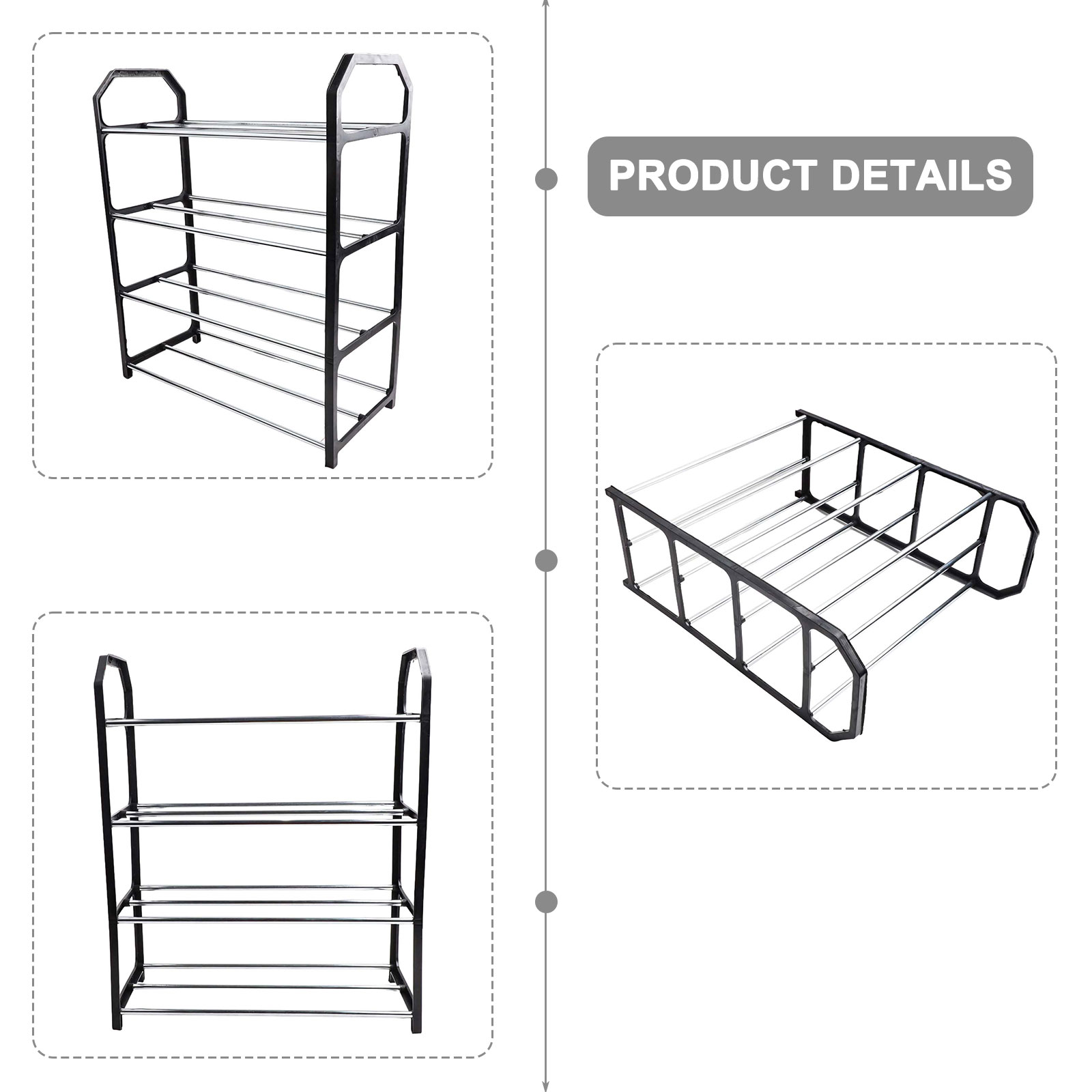 4 Floor Metal Shoe Rack Living Room Shoe Storage Rack Black Shoe Rack 50X42X18cm Dormitory Door Storage Rack Cabinet Components